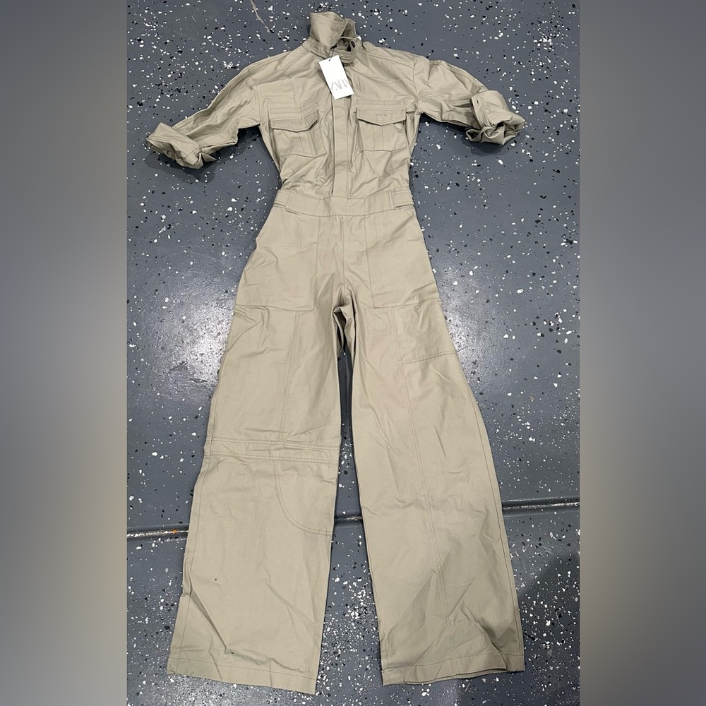 Zara tan cargo jumpsuit